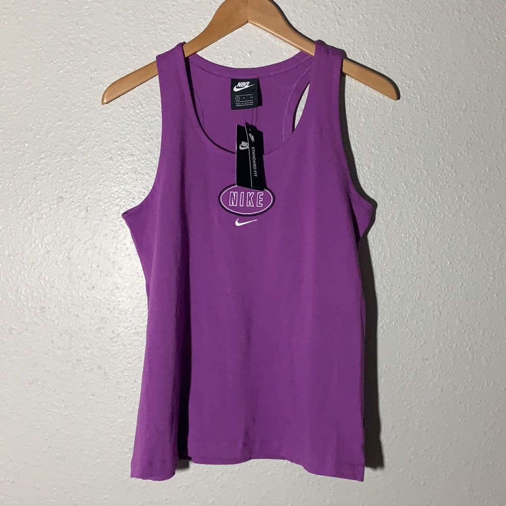 NIKE purple Activewear racerback Tank Sz S Standard Fit embroidered emblem NWT